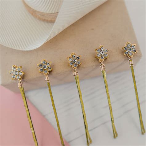 Set Of Five Gold Diamante Flower Hair Pins By Melissa Morgan Designs