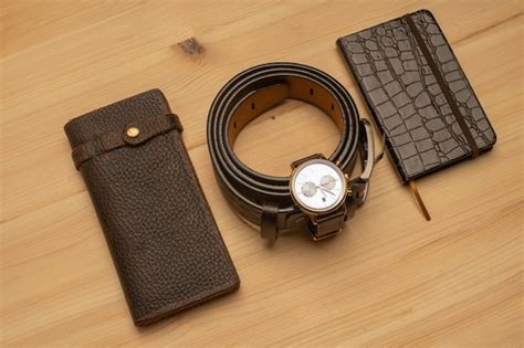 Premium Photo Men S Accessories With Brown Leather Wallet Belt