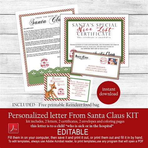 Personalized Letter From Santa Nice List Certificate Christmas Santa