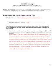 Chapter Social Interaction In Everyday Life Worksheet Doc Soc