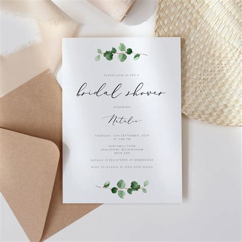 Green Eucalyptus Bridal Shower Invitation Template Https Etsy Me