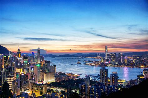 Sunset In Victoria Harbor Victoria Harbor Hong Kong New York