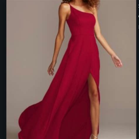 Davids Bridal Dresses Red Crepeback Satin One Shoulder Dress