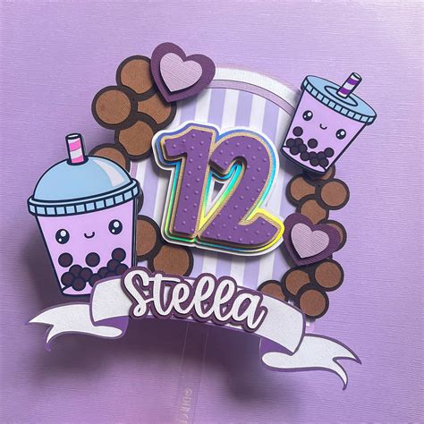 Boba Cake Topper Bubble Tea Cake Topper Let S Par Tea Cake Topper Kawaii Cake Topper Custom