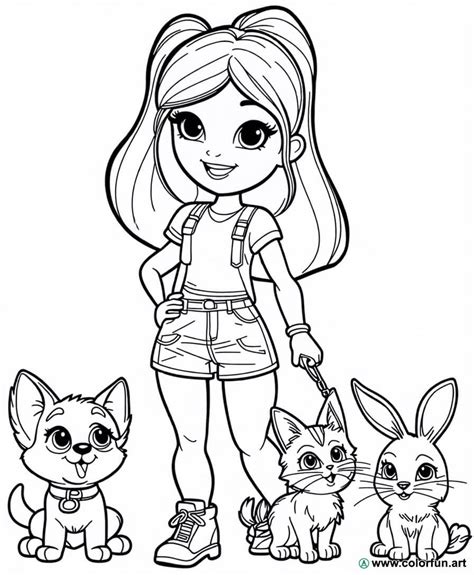 Coloriage de Polly Pocket avec des animaux mignons à Télécharger ou à