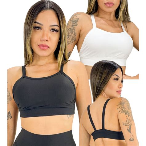 KIT 2 Cropped Top Fitness Academia Treino Forro Cores Shopee