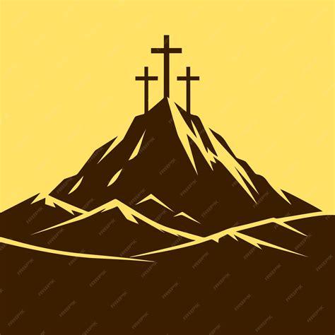 Premium Vector Drawing Of Mount Calvary With Three Crosses Where