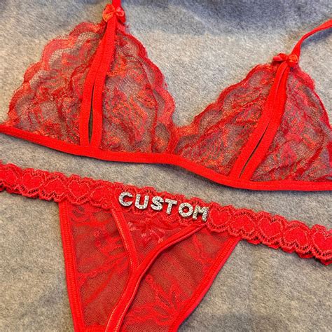 Custom Lingerie Bra Panty Set Customize Name Thong Personalized Thong Bride Lingerie