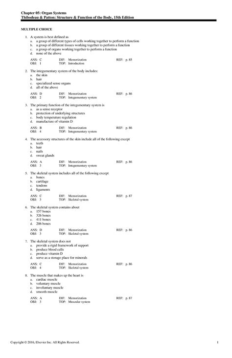 Exam View Chapter 05 Exam Review Chapter 05 Organ Systems Thibodeau And Patton Structure