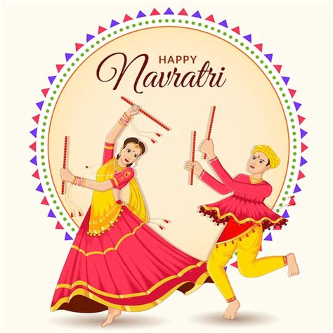 Premium Vector Couple Playing Dandiya At Navratri Happy Durga Puja