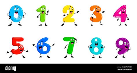 Cartoon Funny Math Number Characters For Kids Mathematics Or Birthday