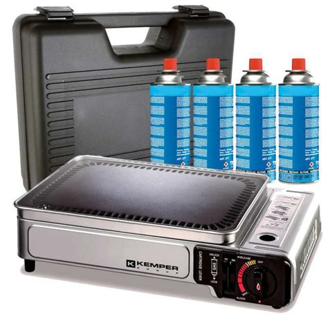 Plancha gaz portable 2300W Kemper plaque anti adhésive 4 cartouches