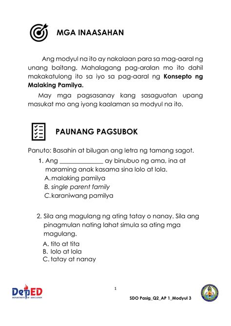 Araling Panlipunan M3 Paunang Pagsubok Interactive Worksheet Edform