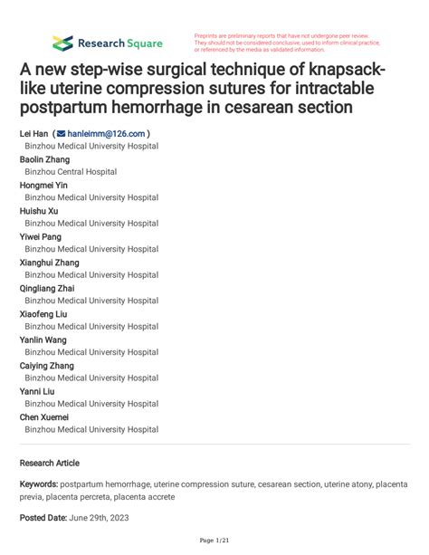 Pdf A New Step Wise Surgical Technique Of Knapsack Like Uterine Compression Sutures For