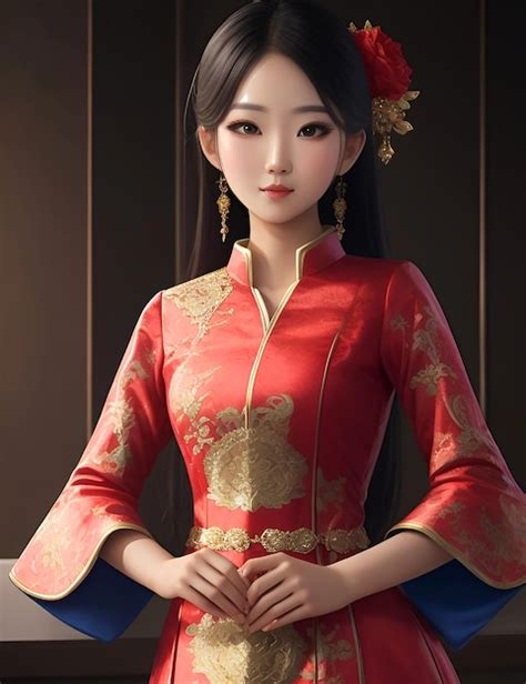 Premium AI Image | One beautiful woman in traditional East Asian dress