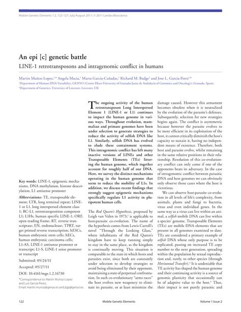 (PDF) An epi [c] genetic battle: LINE-1 retrotransposons and intragenomic conflict in humans