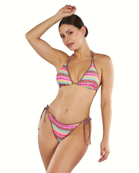 Bikini Mujer A Rayas Con Top Copa Triangular Copa Foam Extraible Y