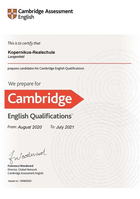 Englisch Cambridge Certificate The Big Challenge Kopernikus Realschule