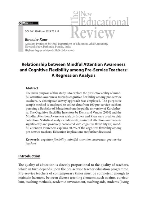 Pdf Relationship Between Mindful Attention Awareness And Cognitive