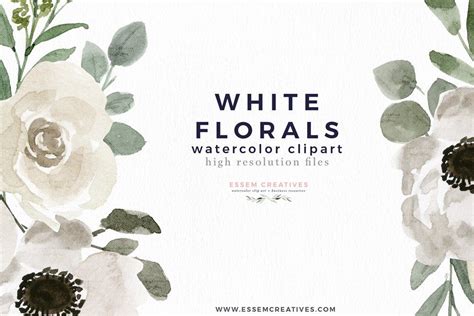 White Watercolor Flowers Clipart Background Border Wreath Bouquet Watercolor Floral Corners