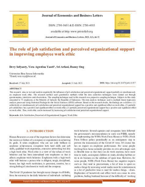 Pdf The Role Of Job Satisfaction And Perceived Organizational Support