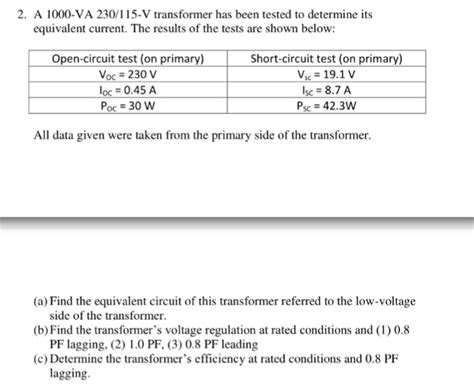 Solved A Va V Transformer Has Been Tested To Chegg