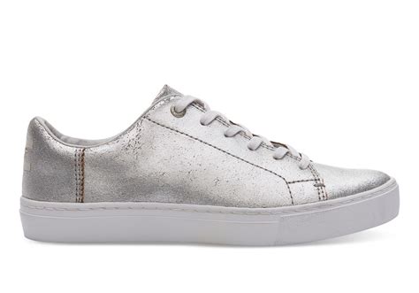 Toms Women S Lenox Metallic Lace Up Sneakers In Silver Modesens