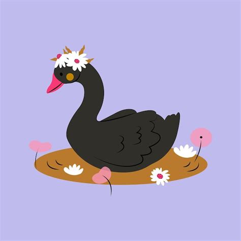 Premium Vector Swan Swimming In The Lake With Reeds Swan Cartoon