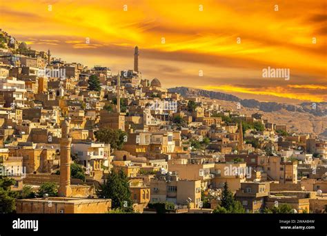 Ancient and stone houses of Old Mardin (Eski Mardin) with Mardin Castle, Located South Eastern ...