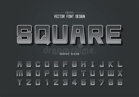 Halftone Square Font And Cartoon Alphabet Vector Digital Tall Typeface