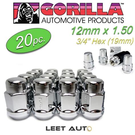 20pc Gorilla Lug Nuts Wheel Locks 12mm X 1 50 3 4 Hex 19mm