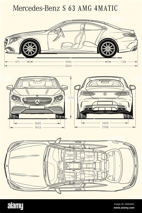 Mercedes Class S 63 Amg 4matic Coupe 2014 Car Blueprint Stock Vector