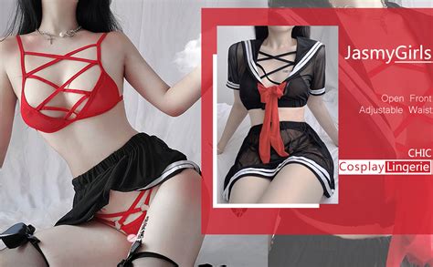 Amazon Women Anime Cosplay Lingerie See Through School Girl