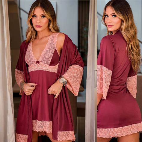 Robe De Renda Pijama Feminino Lingerie Langerie Hobby Sexy Lua de Mel Noiva Kimono Roupão