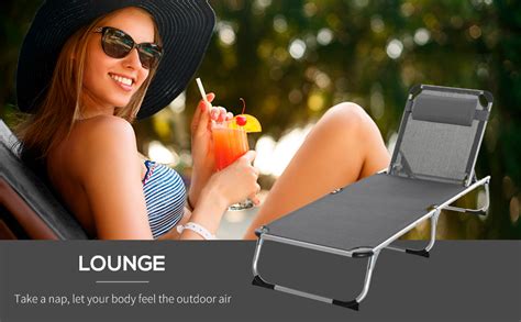 Outsunny Foldable Outdoor Sun Lounger Reclining Lounge Chair Camping