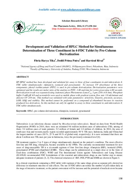 Pdf Development And Validation Of Hplc Method For Simultaneous