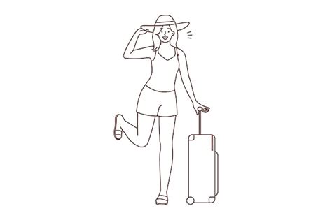 Premium Vector Smiling Woman With Suitcase Ready For Travel