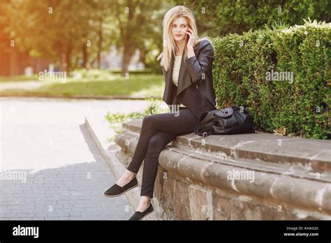 Beautiful Blonde On The Street Stock Photo Alamy