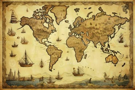 AI generated Great detailed illustration of the world map in vintage ...