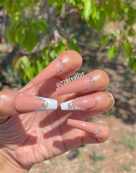 Princess Bling Press On Nails Nude And White Etsy