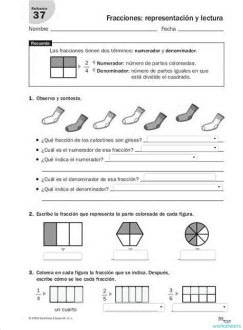 Fracciones Ficha Interactiva Topworksheets