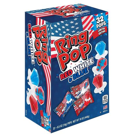 Ring Pop Limited Edition Red White And Blue Lollipop Variety Pack 32