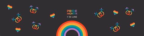 Premium Vector LGBTQ Pride Month Banner Template With Rainbow Flag And Gender Signs Gay Parade