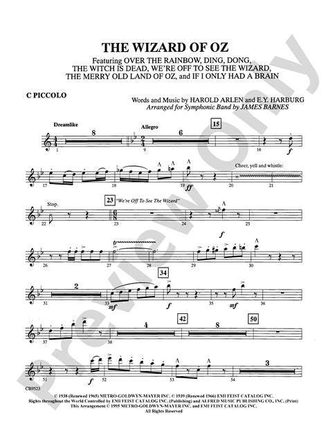 The Wizard Of Oz Medley Piccolo Piccolo Part Digital Sheet Music