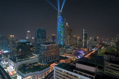 Night View With Skyscraper In Business District In Bangkok Thailand