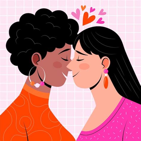 Free Vector Lesbian Couple Kiss In Flat Design Style