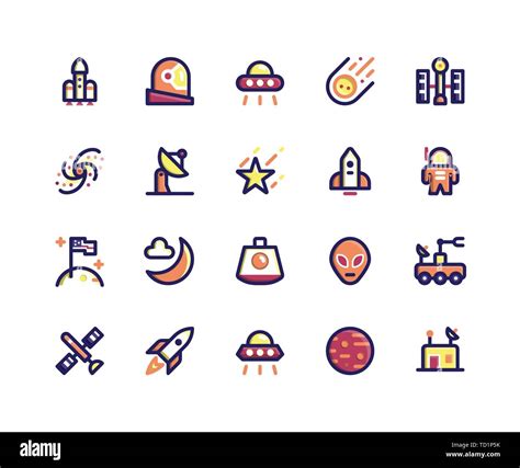 Simple Set Of Space Related Vector Line Icons Contains Such Icons As