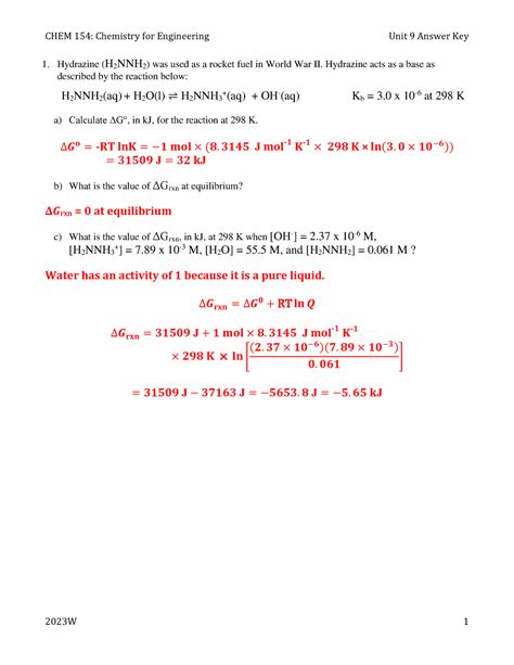 W Chem Ws Unit Key Hydrazine H Nnh Was Used As A