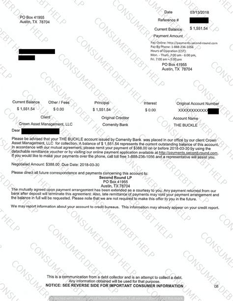 Settlement Letter From The Buckle Comenity Bank Consumer DEBT HELP