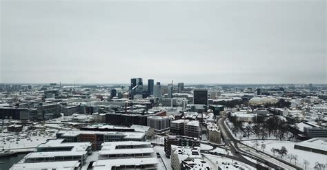 A drone footage showing landscape and shipyard of Tallinn, Estonia ...